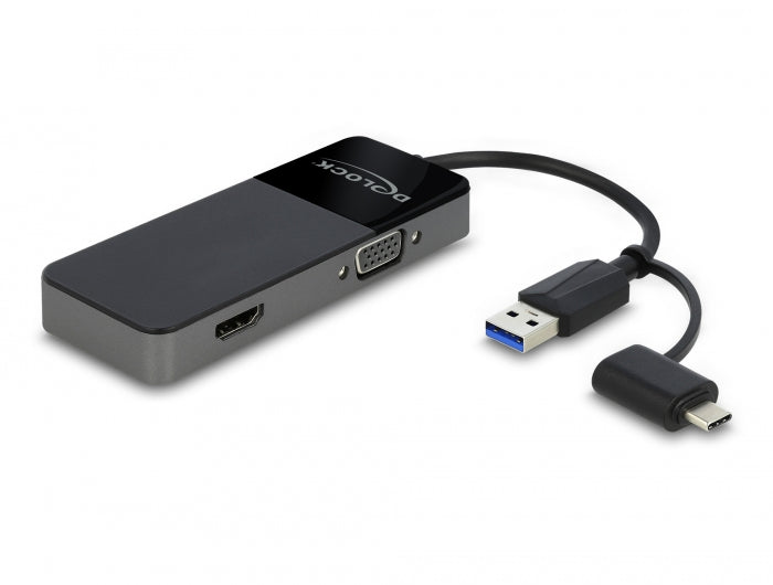Delock USB 3.2 Gen 1 Adapter zu 4K HDMI + VGA mit Splitter Funktion