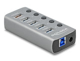 Delock USB 5 Gbps Hub mit 4 Ports + 1 Schnellladeport mit Schalter und Beleuchtung