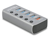 Delock USB 5 Gbps Hub mit 4 Ports + 1 Schnellladeport mit Schalter und Beleuchtung