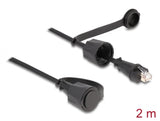 Delock Netzwerkkabel RJ45 Stecker zu RJ45 Stecker Cat.6 STP mit Verschlusskappe Outdoor IP68 staub- und wasserdicht schwarz 2 m