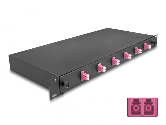 Delock 19″ LWL Spleißbox 6 x LC Duplex OM4 1HE komplett bestückt