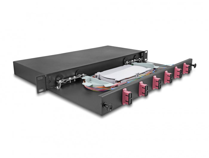 Delock 19″ LWL Spleißbox 6 x SC Duplex OM4 1HE komplett bestückt