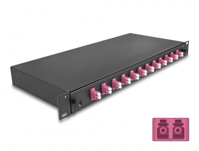 Delock 19″ LWL Spleißbox 12 x LC Duplex OM4 1HE komplett bestückt