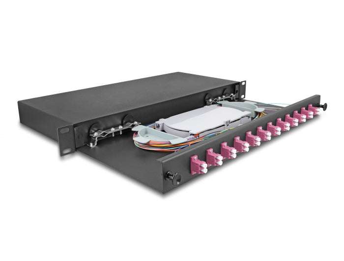 Delock 19″ LWL Spleißbox 12 x LC Duplex OM4 1HE komplett bestückt