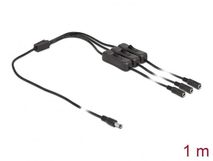 Delock Kabel DC 5,5 x 2,1 mm Stecker zu 3 x DC Buchse mit Schalter 1 m