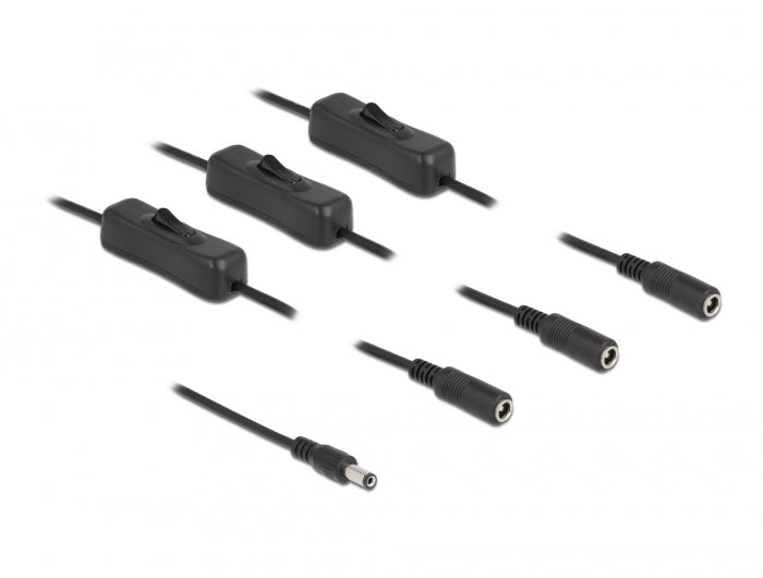 Delock Kabel DC 5,5 x 2,1 mm Stecker zu 3 x DC Buchse mit Schalter 1 m