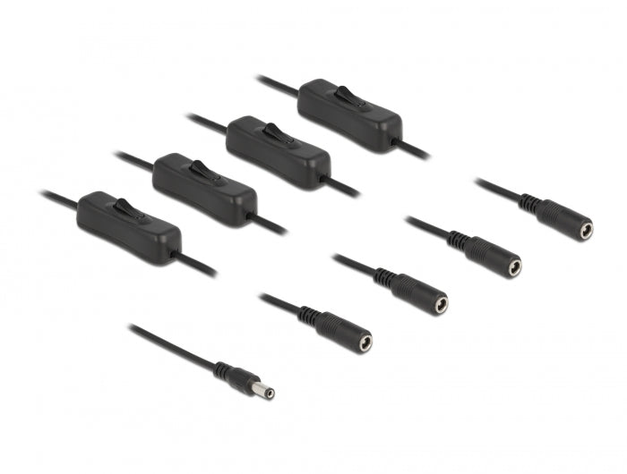 Delock Kabel DC 5,5 x 2,1 mm Stecker zu 4 x DC Buchse mit Schalter 1 m