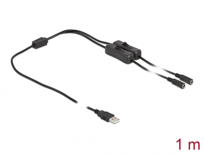 Delock Kabel USB Typ-A Stecker zu 2 x DC 5,5 x 2,1 mm Buchse mit Schalter 1 m