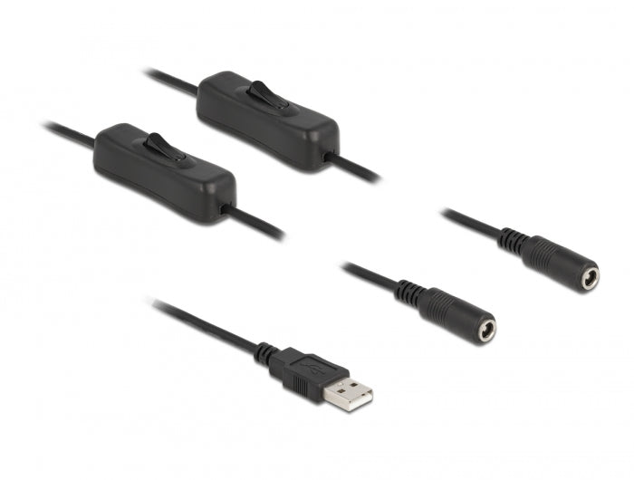 Delock Kabel USB Typ-A Stecker zu 2 x DC 5,5 x 2,1 mm Buchse mit Schalter 1 m