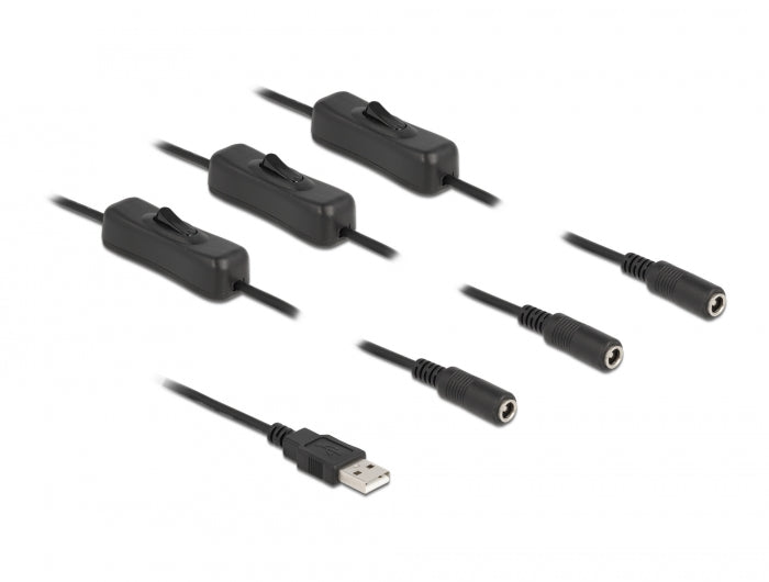 Delock Kabel USB Typ-A Stecker zu 3 x DC 5,5 x 2,1 mm Buchse mit Schalter 1 m