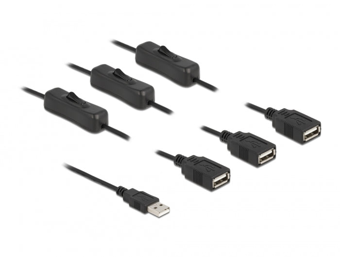 Delock Kabel USB Typ-A Stecker zu 3 x USB Typ-A Buchse mit Schalter 1 m