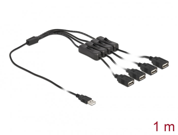 Delock Kabel USB Typ-A Stecker zu 4 x USB Typ-A Buchse mit Schalter 1 m