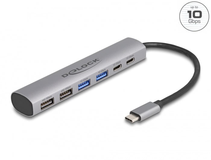 Delock 6 Port USB Hub mit 4 x USB Typ-A Buchse und 2 x USB Type-C™ Buchse