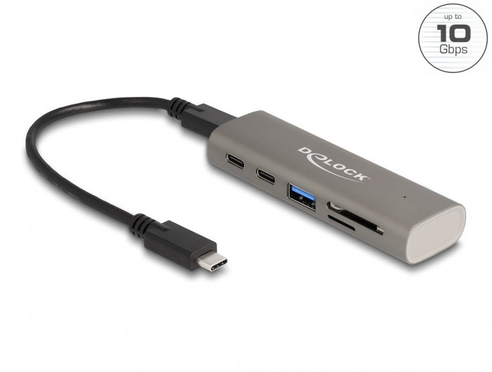 Delock 3 Port USB 10 Gbps Hub inklusive SD und Micro SD Card Reader mit USB Type-C™ Anschluss