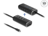 Delock 3 Port USB 10 Gbps Hub inklusive SD und Micro SD Card Reader mit USB Type-C™ Anschluss 60 cm Kabel und Schalter für jeden Port