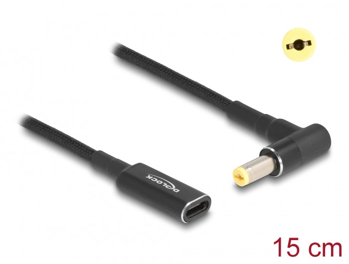 Delock Adapterkabel für Notebook Ladekabel USB Type-C™ Buchse zu Acer 5,5 x 1,7 mm Stecker 90° gewinkelt 15 cm
