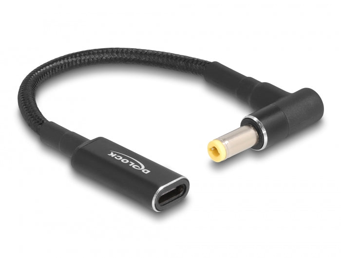 Delock Adapterkabel für Notebook Ladekabel USB Type-C™ Buchse zu 5,5 x 2,5 mm Stecker 90° gewinkelt 15 cm