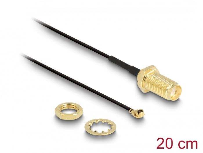 Delock Antennenkabel SMA Buchse zum Einbau zu I-PEX Inc., MHF® I Stecker 1.13 20 cm Gewindelänge 10 mm
