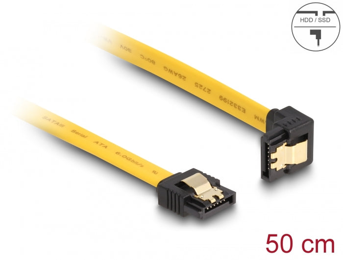 Delock SATA 6 Gb/s Kabel gerade auf unten gewinkelt 50 cm gelb