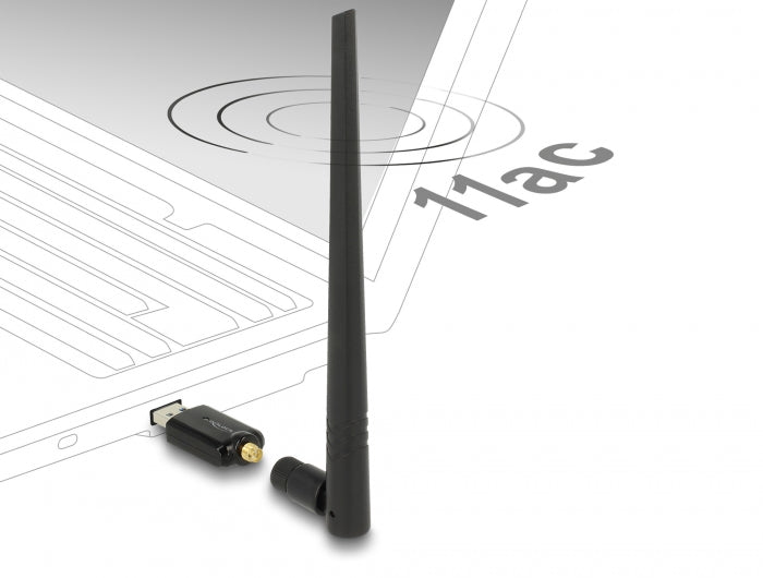 Delock USB Dualband WLAN ac/a/b/g/n Stick 867 + 300 Mbps mit externer Antenne