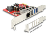 Delock PCI Express x1 Karte zu 3 x extern USB 5 Gbps + 1 x extern Gigabit LAN - Low Profile Formfaktor