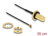 Delock Antennenkabel RP-SMA Buchse zum Einbau zu I-PEX Inc., MHF® I Stecker 1.13 35 cm Gewindelänge 10 mm spritzwassergeschützt