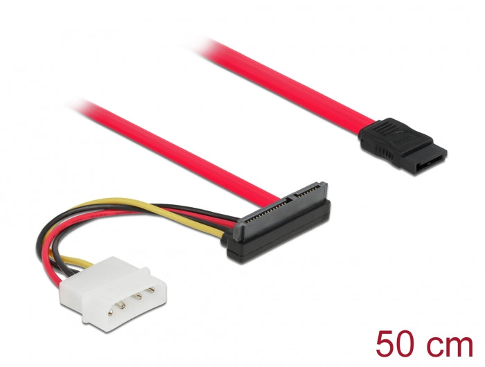 Delock Kabel SATA 6 Gb/s 7 Pin Buchse + Molex 4 Pin Strom Stecker > SATA 22 Pin Buchse oben gewinkelt 50 cm