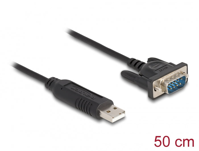 Delock USB 2.0 zu Seriell RS-232 Adapter D-Sub 9 Stecker mit kompaktem Steckergehäuse 50 cm FTDI