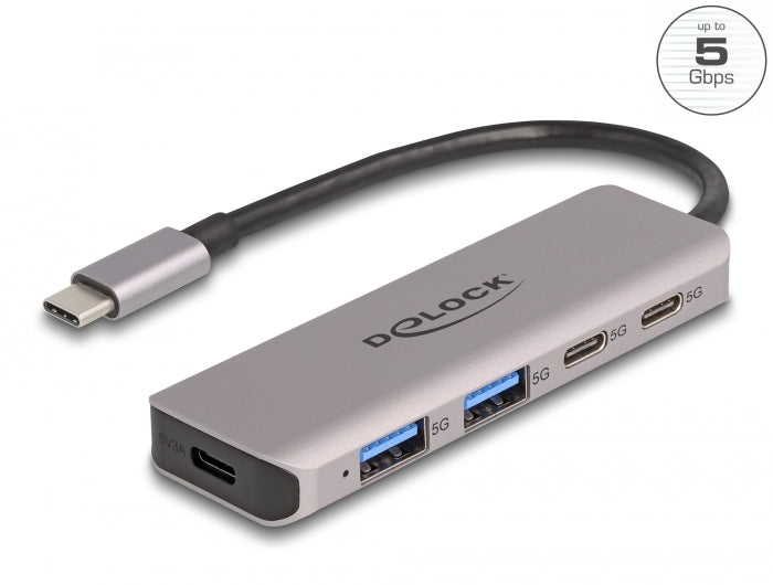Delock USB 5 Gbps 2 Port USB Type-C™ und 2 Port Typ-A Hub mit USB Type-C™ Anschluss
