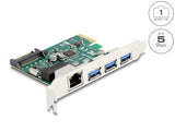 Delock PCI Express x1 Karte zu 3 x USB 5 Gbps Typ-A Buchse + 1 x Gigabit LAN