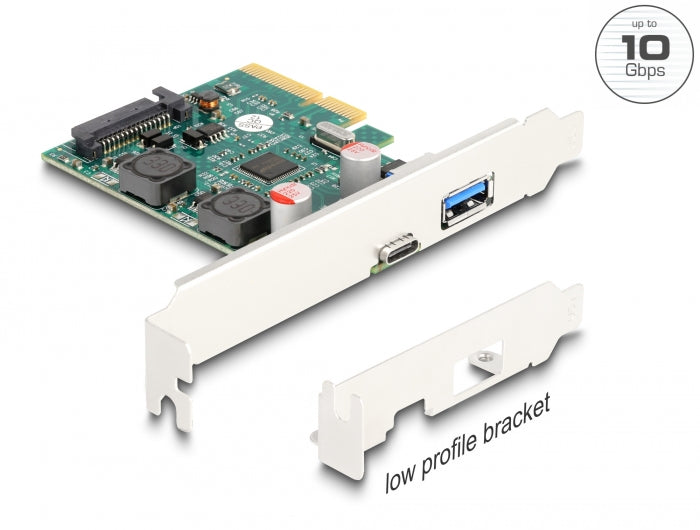 Delock PCI Express x4 Karte zu 1 x extern USB 10 Gbps Type-C™ Buchse + 1 x extern USB 10 Gbps Typ-A Buchse - Low Profile Formfaktor