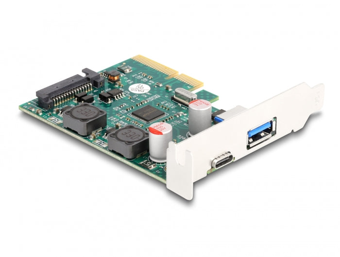Delock PCI Express x4 Karte zu 1 x extern USB 10 Gbps Type-C™ Buchse + 1 x extern USB 10 Gbps Typ-A Buchse - Low Profile Formfaktor
