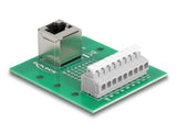 Delock RJ45 Buchse zu Terminalblock mit Drucktaster für Hutschiene gewinkelt