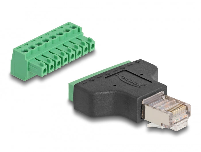 Delock Adapter RJ45 Stecker > Terminalblock 8 Pin 2-teilig 3,81 mm