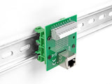Delock RJ45 Buchse zu Terminalblock mit Drucktaster für Hutschiene gewinkelt