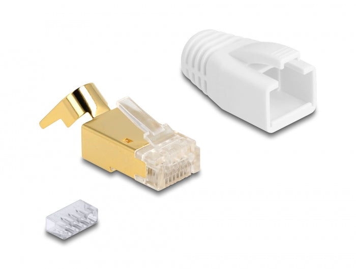 Delock RJ45 Modularer Stecker mit Zugentlastung und Knickschutztülle für Cat.7 Rundkabel 25er Set
