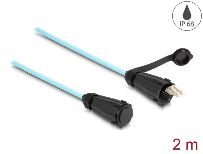 Delock LWL Kabel LC Duplex zu LC Duplex mit Verschlusskappe Multimode OM3 IP68 staub- und wasserdicht 2 m