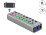 Delock USB 5 Gbps Hub mit 7 Ports + 1 Schnellladeport + 1 USB-C™ PD 3.0 Port mit Schalter und Beleuchtung