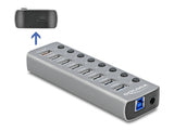 Delock USB 5 Gbps Hub mit 7 Ports + 1 Schnellladeport + 1 USB-C™ PD 3.0 Port mit Schalter und Beleuchtung
