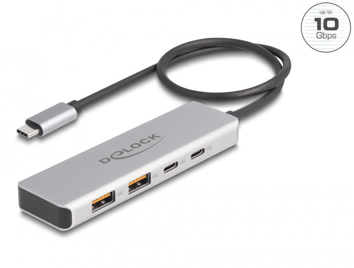 Delock USB 10 Gbps USB Type-C™ Hub mit 2 x USB Typ-A und 2 x USB Type-C™ mit 35 cm Anschlusskabel