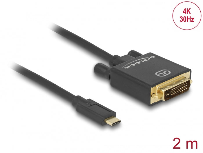 Delock Kabel USB Type-C™ Stecker > DVI 24+1 Stecker (DP Alt Mode) 4K 30 Hz 2 m schwarz