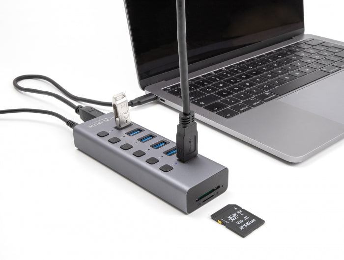 Delock Externer USB 5 Gbps 6 Port Hub mit Schalter und SD / Micro SD Slot