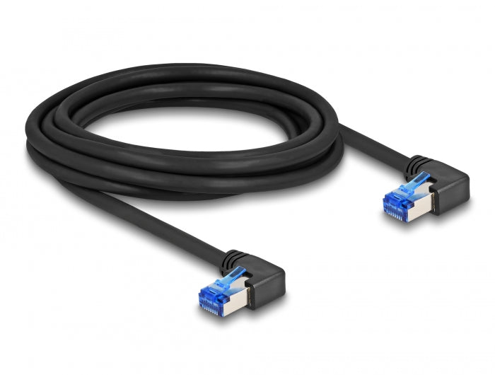 Delock RJ45 Netzwerkkabel Cat.6A S/FTP rechts gewinkelt 3 m schwarz