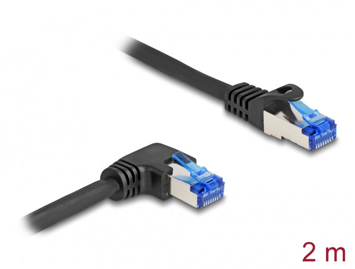 Delock RJ45 Netzwerkkabel Cat.6A S/FTP gerade / rechts gewinkelt 2 m schwarz