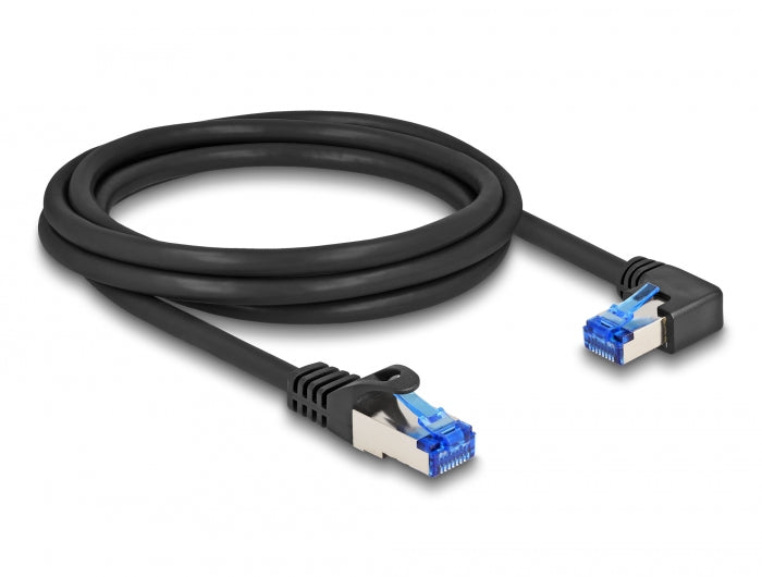 Delock RJ45 Netzwerkkabel Cat.6A S/FTP gerade / rechts gewinkelt 2 m schwarz