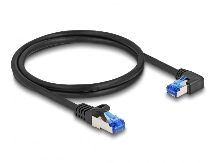 Delock RJ45 Netzwerkkabel Cat.6A S/FTP gerade / rechts gewinkelt 1 m schwarz