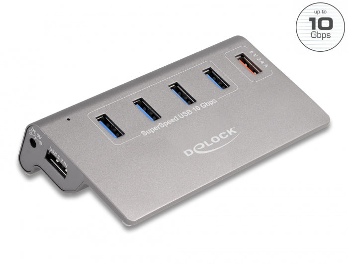 Delock USB 10 Gbps Hub mit 4 USB Typ-A Ports + 1 Schnellladeport inkl. Netzteil