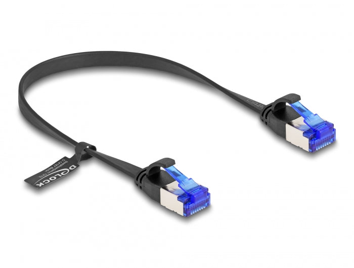 Delock RJ45 Flachband Patchkabel Stecker zu Stecker Cat.6A flexibel 0,25 m schwarz
