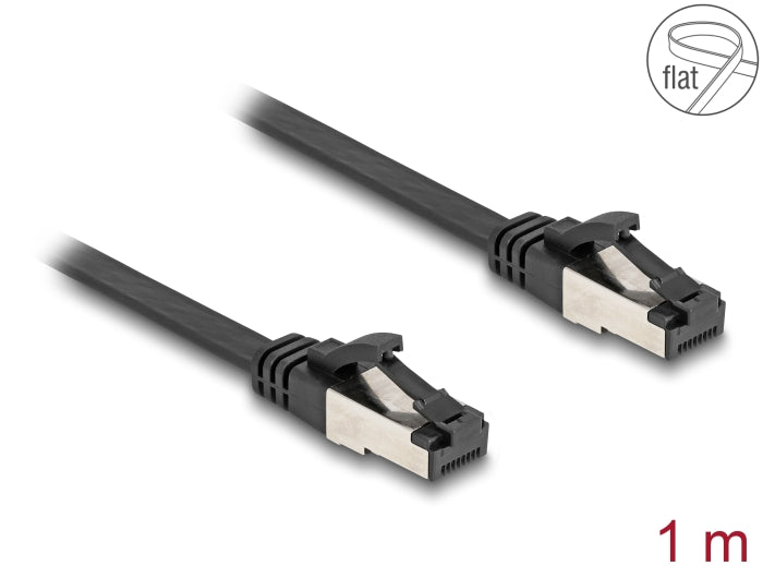 Delock RJ45 Flachband Patchkabel Stecker zu Stecker Cat.8.1 flexibel 1 m schwarz