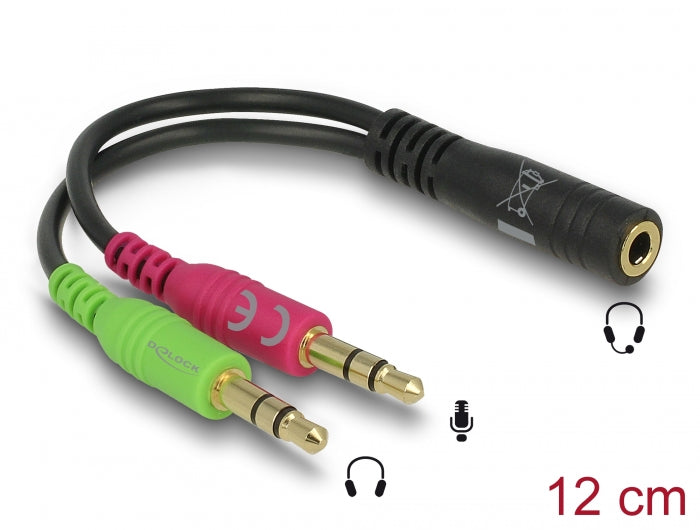 Delock Headset Adapter 1 x 3,5 mm 4 Pin Klinkenbuchse > 2 x 3,5 mm 3 Pin Klinkenstecker (CTIA Pinbelegung)